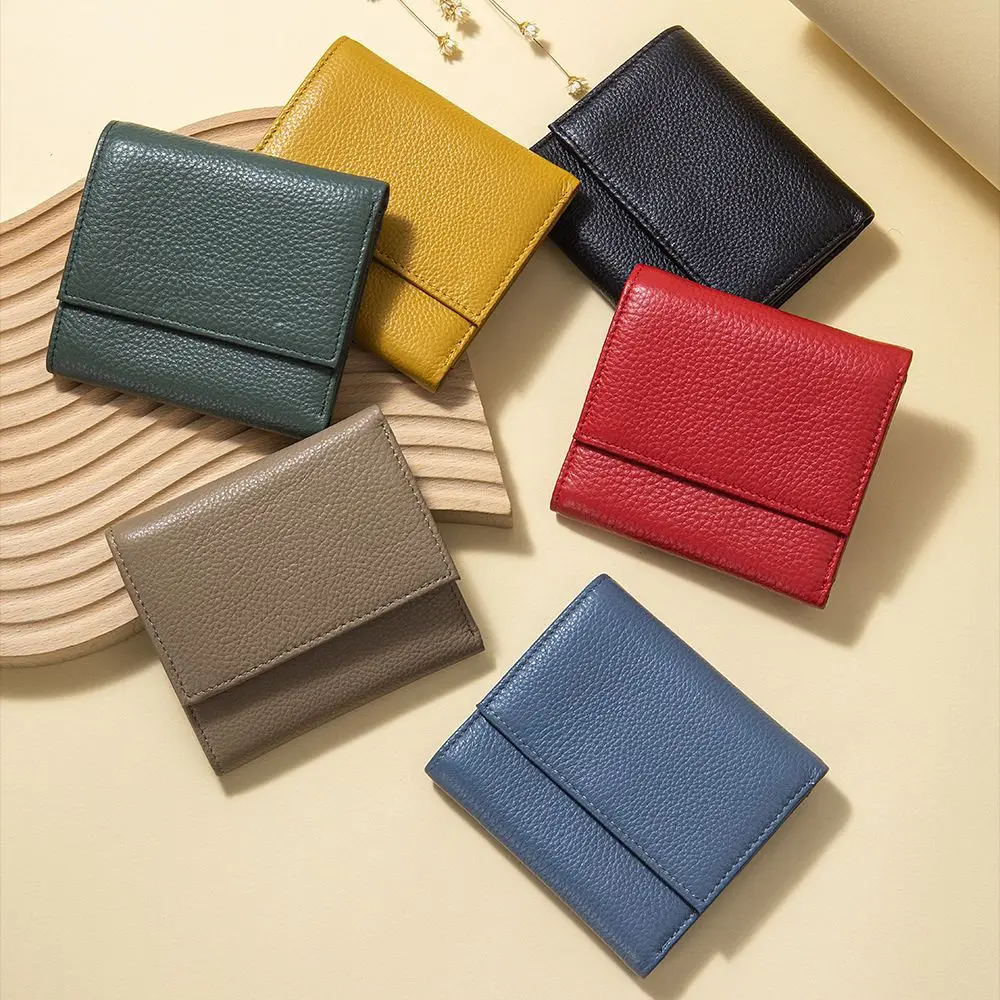 Women Leather Wallet Trifold Short Purse Genuine Leather Card Holder Slim Thin Wallet Japanese Style Fashion Ladies Small Wallet