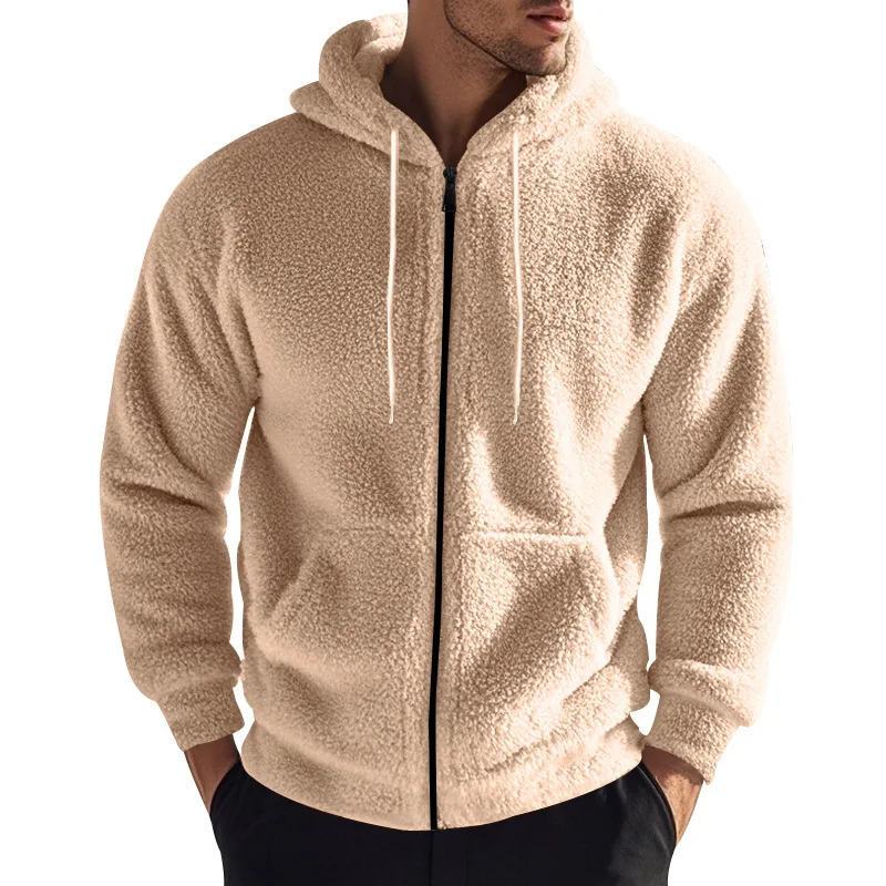 Men's Thickened Warm Double-Sided Fleece Jacket Zipper Loose Cardigan Casual Hooded Jacket