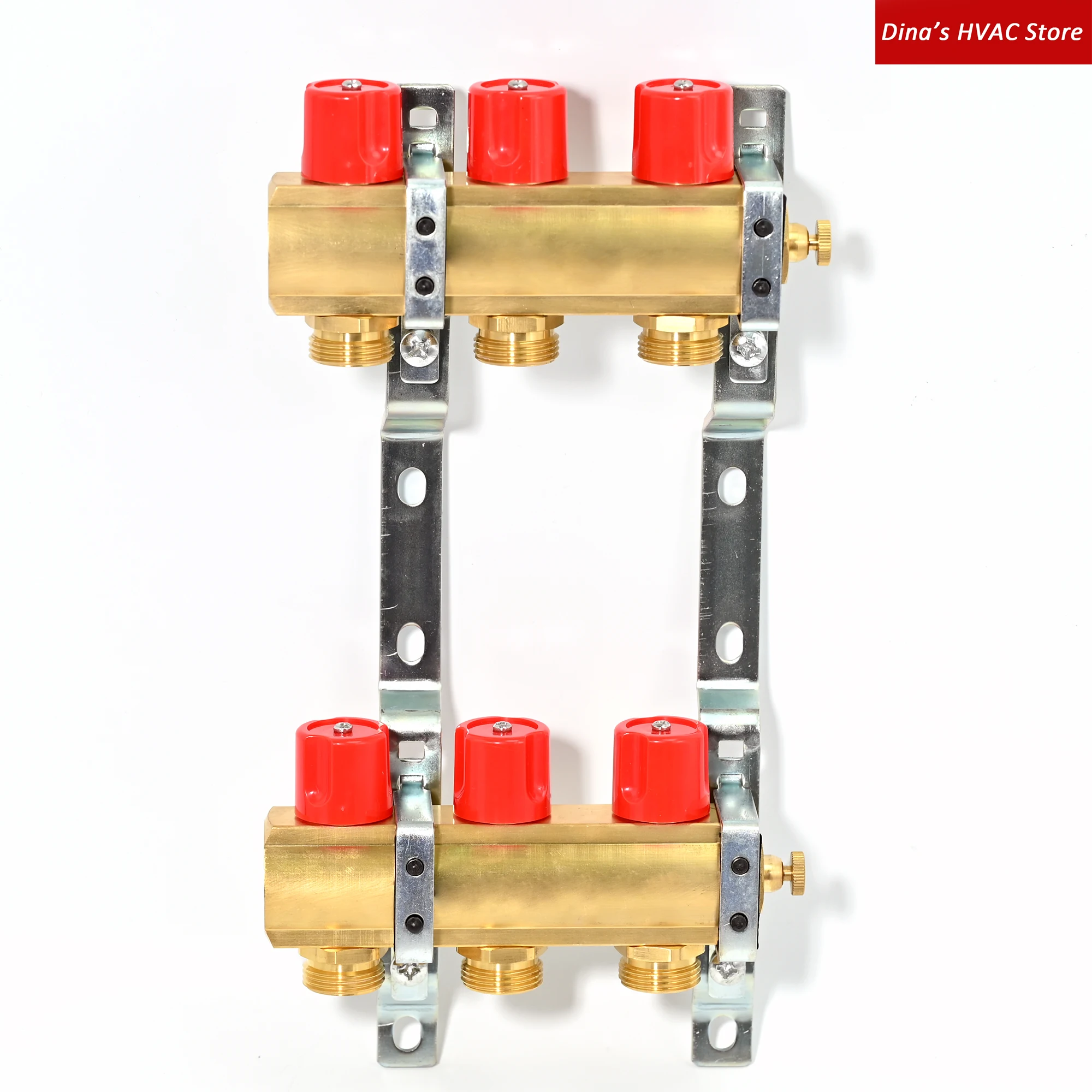 

Латунный распределительный коллектор G1"*50 мм*3 хода с запорными клапанами и вентиляционным клапаном для системы напольного отопления