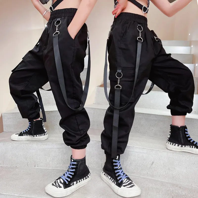 Kids Girls Cargo Pants Summer Autumn Hip Hop Sweat Pants for Girl With Chain Children Outwear Teen Long Pants 6 8 10 12 14 Years