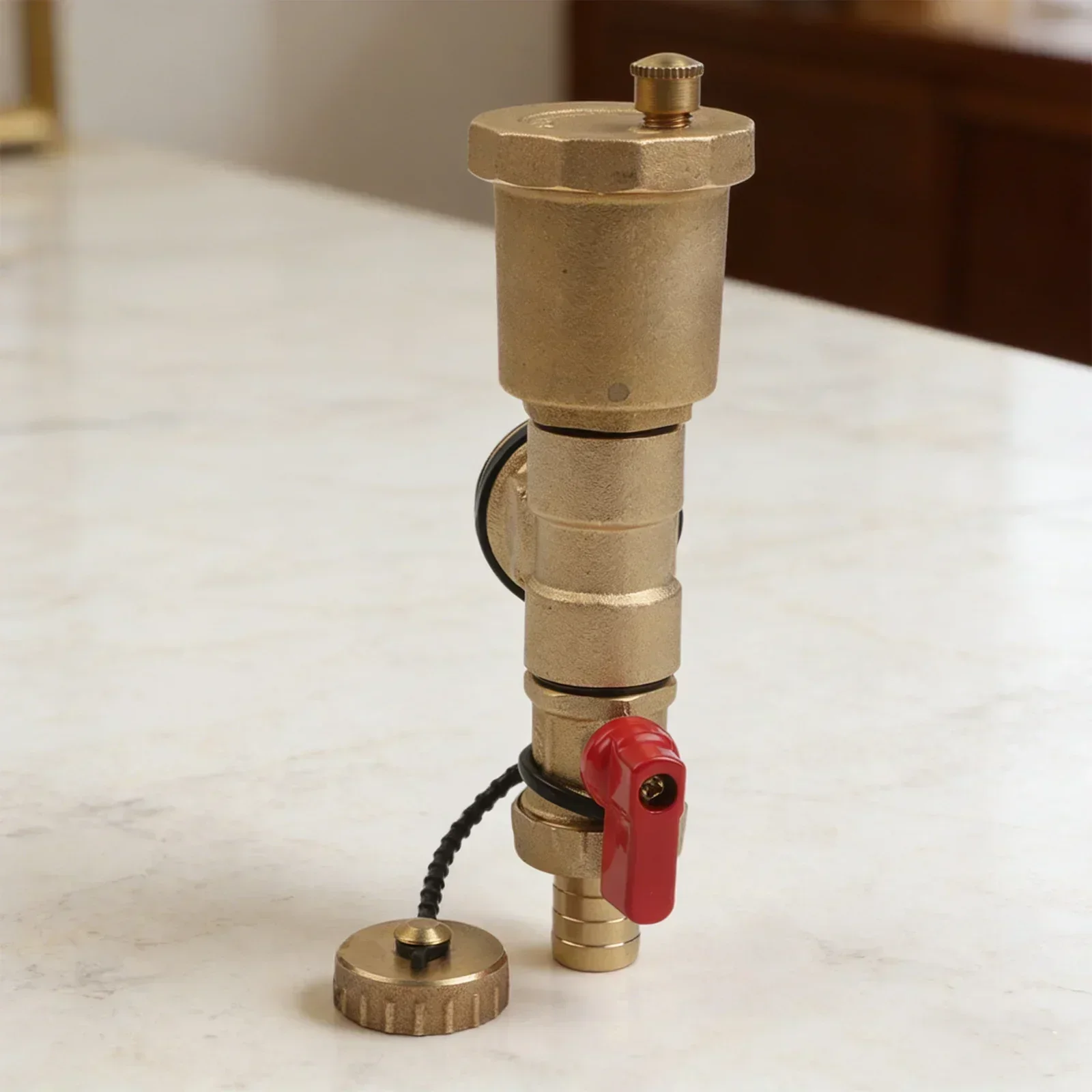 3Pcs For Brass Heating Manifold End Set With Air Vent And Drain Valve 1 Inch Thread Pressure Gauge For Underfloor Heating System