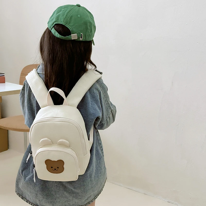 Cute Cartoon Bear Pattern Canvas Backpack for Kids Boys Girls Traveling Picnic BBQ School Bags for Children Casual Bags