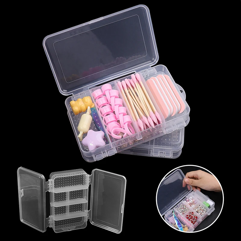 Double-Layer 10 กริด Nail Art Organizer กล่องเครื่องมือสี่เหลี่ยมผืนผ้าพลาสติกกล่องลูกปัดคลิปคอนเทนเนอร์เล็บ Salon