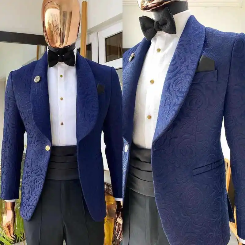 Royal Man Tuxedos Butterfly Jacquard 1 Piece Set Jacket Men Suit Fashion Shawl Lapel One Button Evening Wedding Groom Customized