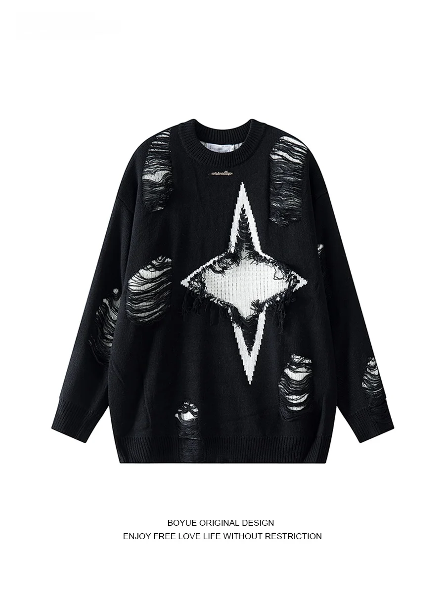 

Boyue Deer Velvet Hollow out Knitted Sweater Men's Creative Design Couple's Faionable Casual Long Sve round Ne Top