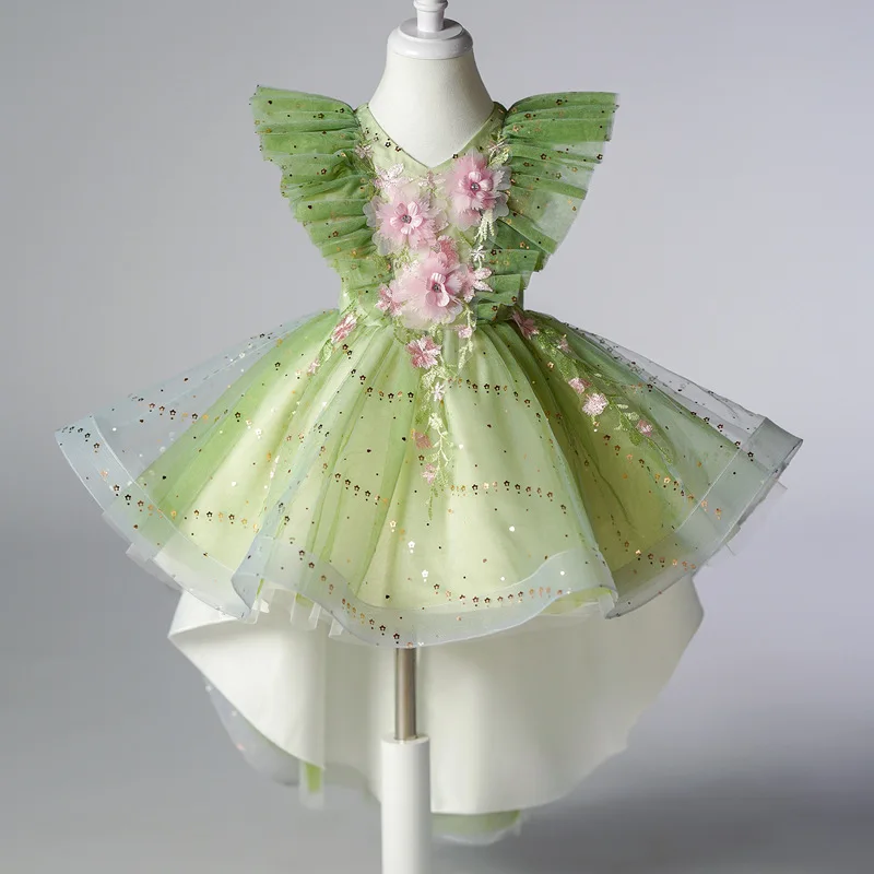 European and American children's princess dress, flower girl fluffy gauze drag skirt,little girl runway, piano performance dress