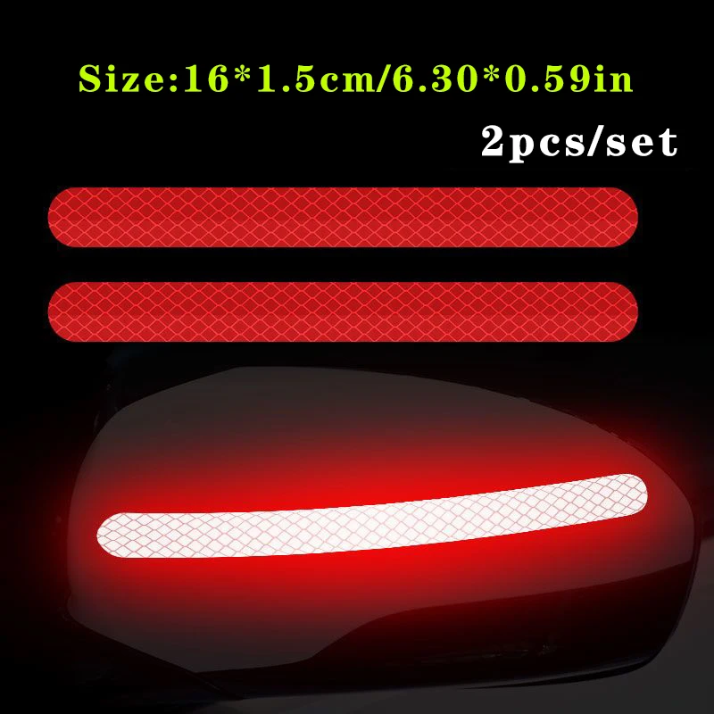 2pcs/set Car Reflective Safety Strip Stickers Car Rearview Mirror Reflective Sticker Reflective Warning Safety Tape