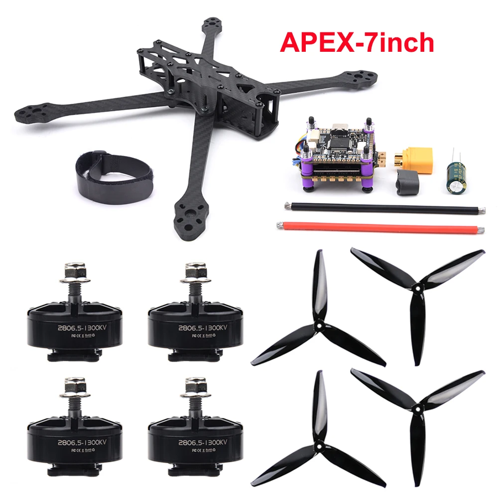 7inch 295mm Carbon Fiber Frame F4 F405 Flight Controller 60A 4in1 ESC 2806.5 2807 1300KV Motor 7040 Props For APEX RC Drone Set