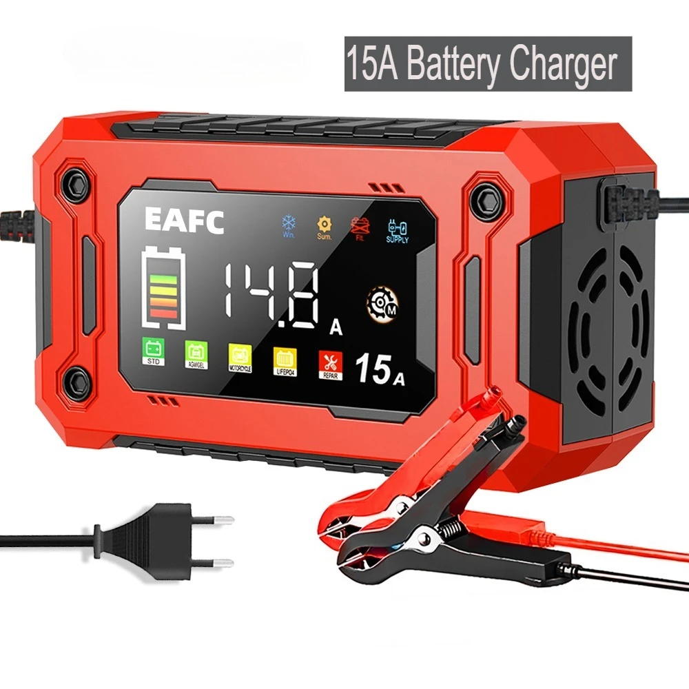 12V 8A /12V 15A auto-acculader |   One-Touch pulse-reparatie en automatische start |   Alles-in-één snellader voor auto, motorfiets, vrachtwagen