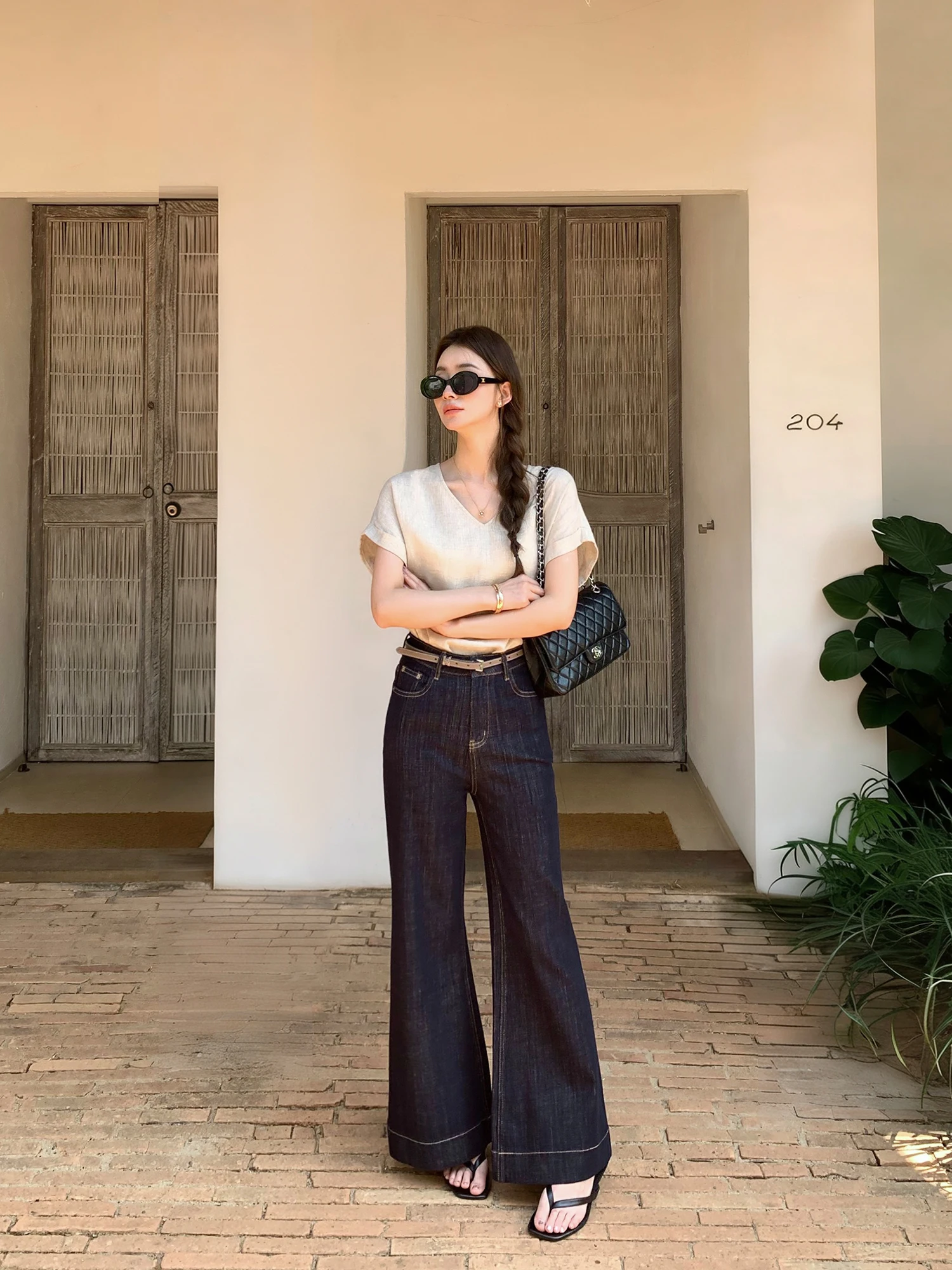 

Винтажные джинсы Pusumede с высокой талией, расклешенные, женские, свободные, повседневные, с микро-клешем, прямые, длинные брюки из хлопка на пуговицах