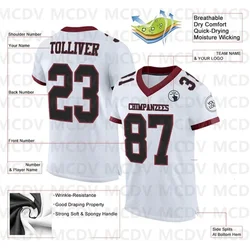 Custom White Black-Burgundy Mesh Authentic Football Jersey  Short Sleeves Athletic Tee Shirts Unisex Top streetwear