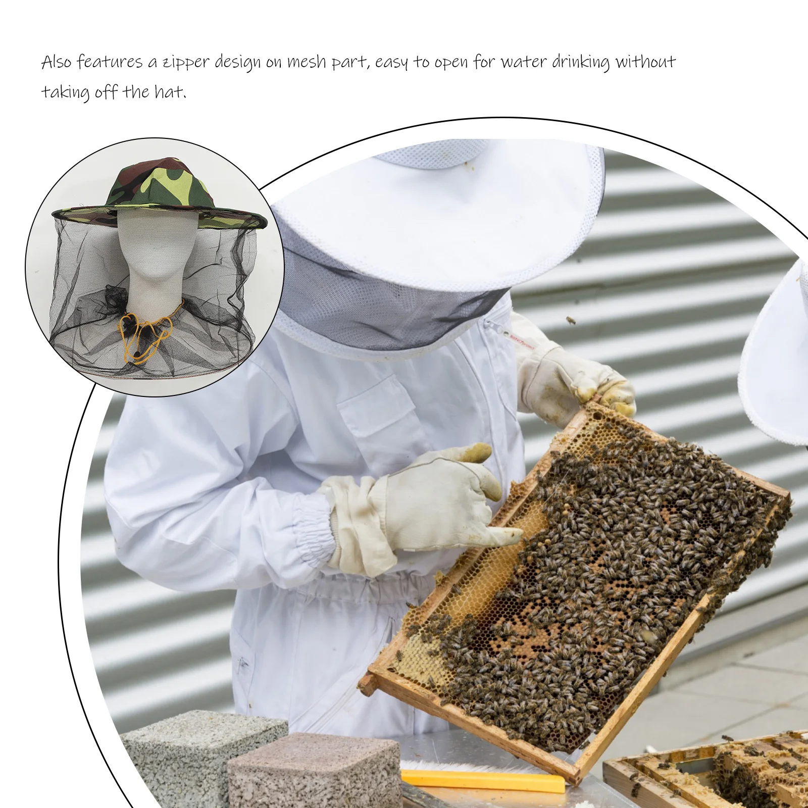 

2Pcs Outdoor Headwear Beekeeping Cap Strong Breathable Material Micro Mesh Defense Against Smallest Biters Camo Hat with