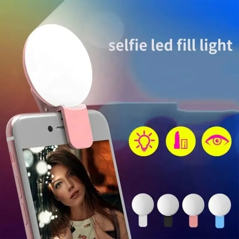 1 unidad de Aro de Luz LED Portátil con Clip, 3 Modos, Regulable, Luz de Relleno para Teléfono, Vlog, Maquillaje, Transmisión en Vivo, Fotografía