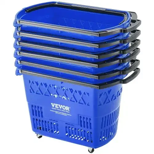 Plastic Rolling Shopping Trolley Basket On Wheels 6PCS 39L with Handle