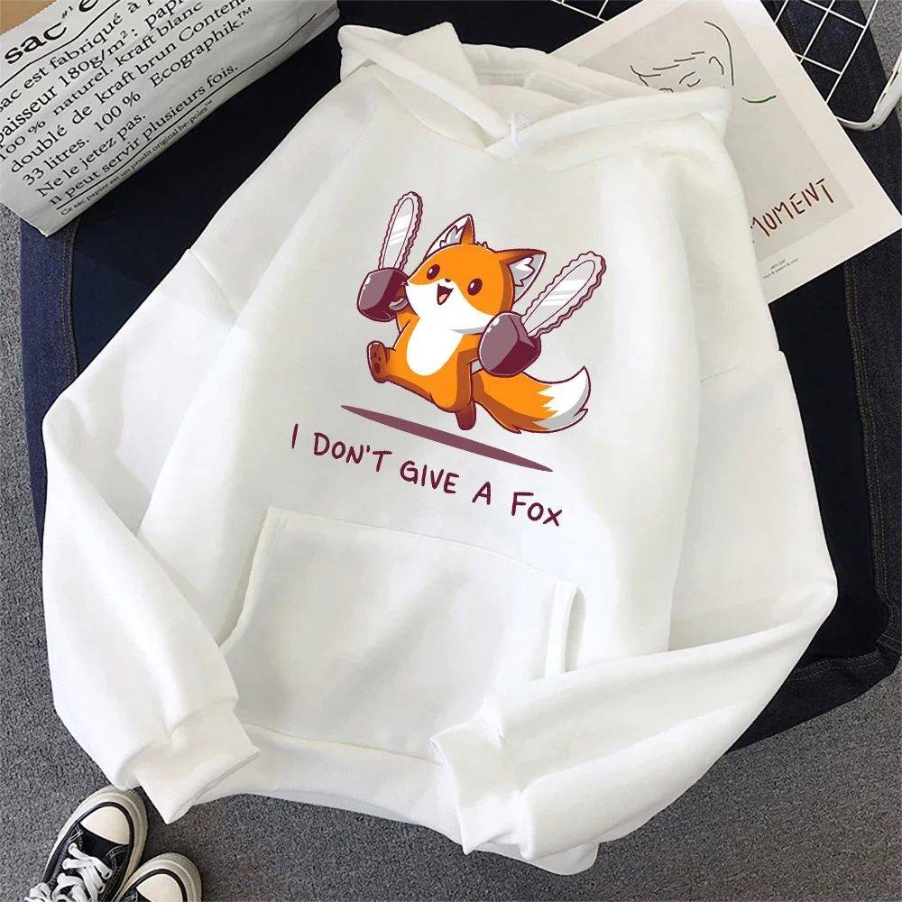 I Don\'t Give A Fox Cute Animal Kawaii Hoodie Mens Loose Fleece Hip Hop Hoodies Streetwear Cartoon Women Men Sweatshirts Plussize