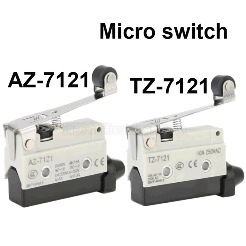 1Pcs AZ-7121/TZ-7121 10A 250V 15A 380V Microswitch Self Reset Long Handle Waterproof Travel Limit Switch With Roller Lever