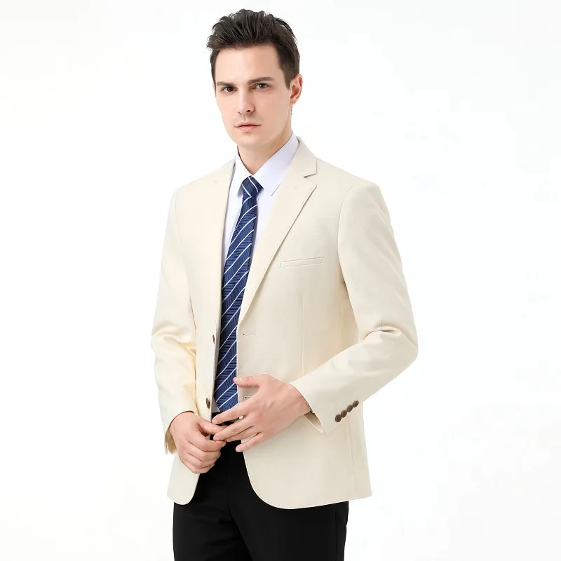 3-A169   Spring and Autumn Suit Men\'s Rice White Thin Wool Single West Middle-aged Business Casual Loose Suit Top Dress Jacket