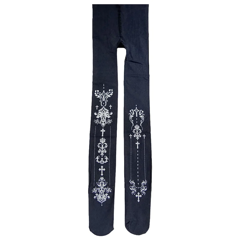 Japanese Original Socks Ode To The Cross Lolita Stockings Pantyhose Sweet Stockings Bronzing Print Velvet Pantyhose for Women