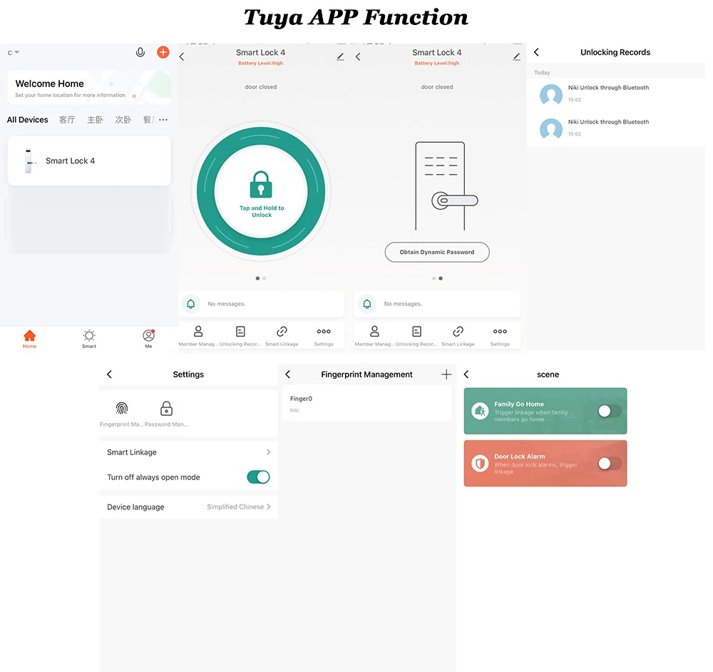 Digital lock Tuya Smart Phone APP Bluetooth Lock Smart door lock Dynamic code Unlock log Wooden Door Lock handle