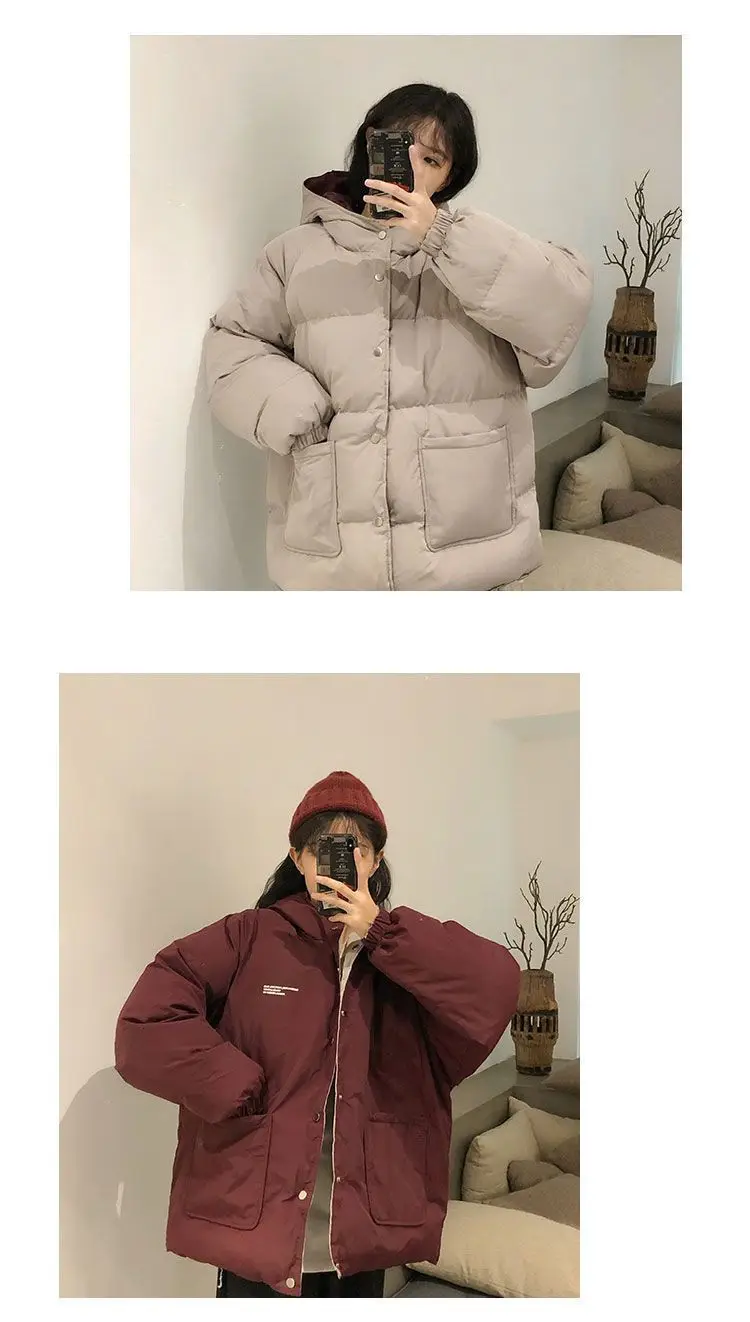 Two-sided Wear Cotton-padded Jacket Korean Winter Coat Women Thickened Parka Hooded Down Cotton Coat Windproof Puffer Jacket New