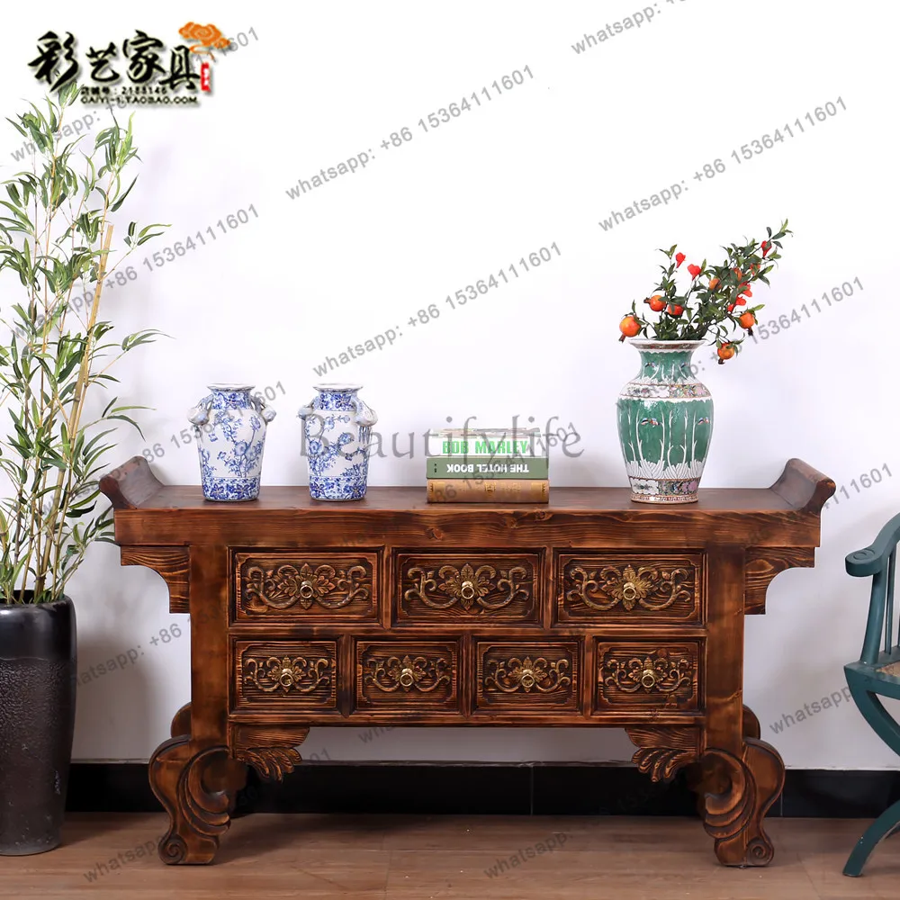 LD new Chinese style solid wood antique warped head carved foyer decorative cabinet Shentai supply furniture