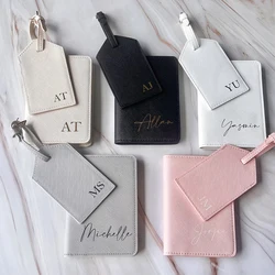 Personalised Passport Holder Custom Luggage Tag set Letters Men Women Suitcase Name Tag PU Airplane Labels Engrave Bridal Party