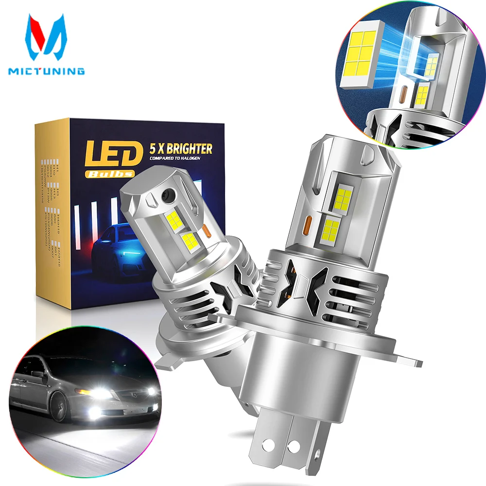 

MICTUNING H4/H19 Светодиодные лампы для фар, 8000LM 6000K белые, супер яркие с охлаждающим вентилятором, мини-размер Plug & Play для автомобильных противотуманных фар