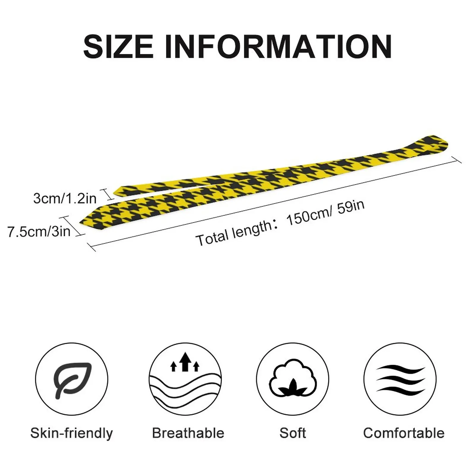 Houndstooth Check Tie Cute Yellow Black Vintage Cool Neck Ties For Men Daily Wear Party Collar Tie Design Necktie Accessories