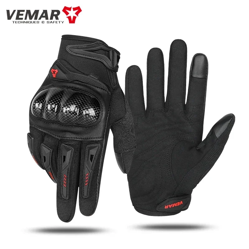 

Newest Summer Breathable VEMAR Touch Screen Moto Gloves Men Women Lightweight Carbon Fiber Protective Shell Motorcycle Gloves
