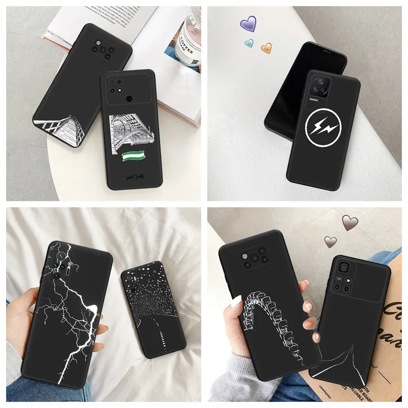 

Силиконовый черный чехол для телефона Xiaomi Poco C61 F5 F3 F1 X4 X3 X5 M3 M4 Pro M5 C51 C50 C40 Lightning Bridge Highway Line Art Cover