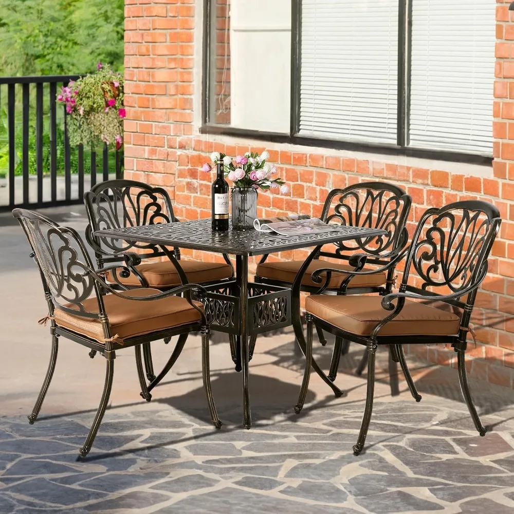 

5-Piece Outdoor Patio Dining Set, All-Weather Cast Aluminum Patio Conversation Set for Backyard Garden Deck with 4 Chai