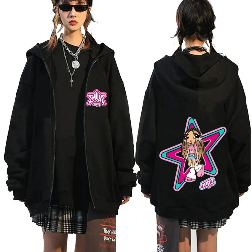 

Emilia Mernes MP3 Cartoon Graphic Zipper Hoodie Men Women Clothing Casual Fashion Oversized Zip Up Jacket Unisex Y2k Sweatshirt