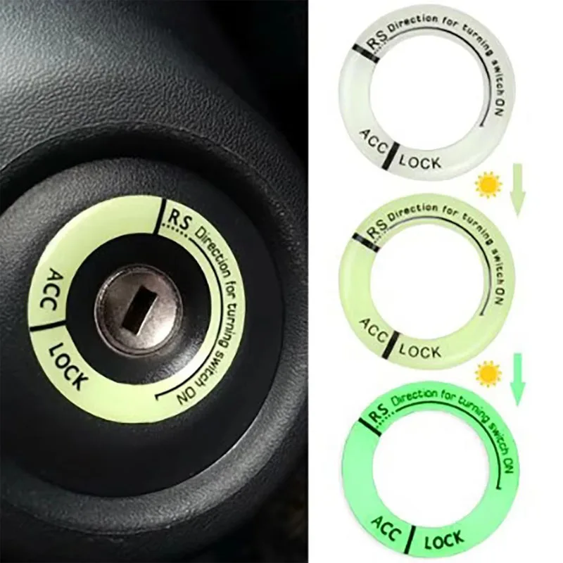 1-3pcs Luminous Car Ignition Key Ring Stickers Universal Auto Motorcycle Start Button 3D Decals Protect Decor Fluorescent Circle
