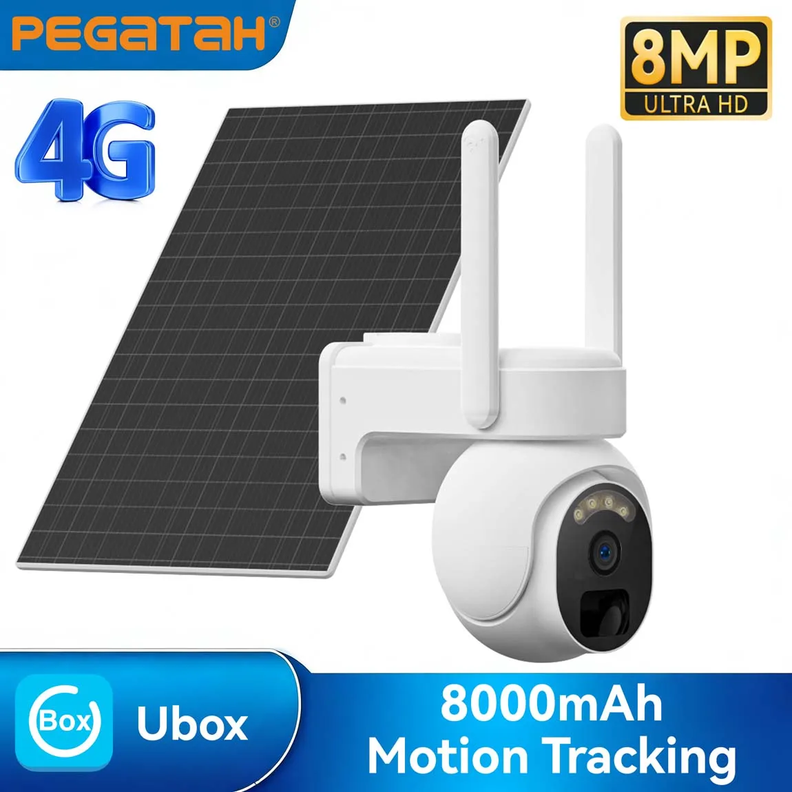 

PEGATISAN 4G LTE Solar Camera 8MP Outdoor Wireless Battery Powered Security Camera PIR Motion Alarm Cloud Storage Night Vision