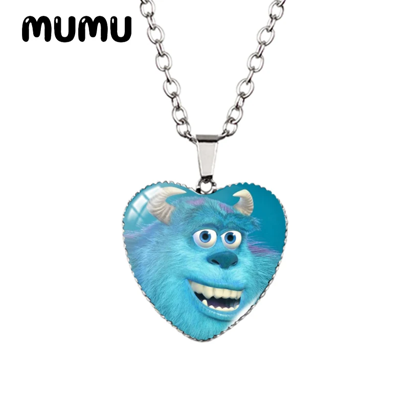 2024 New Monsters inc Heart Necklace Funny Glass Printed Photo Pendant Handmade Jewelry Gifts Children