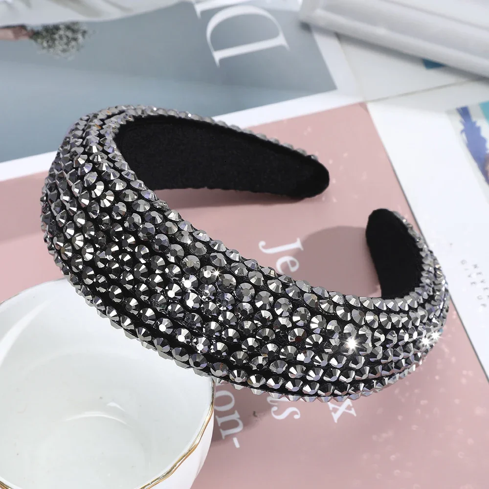 Nowy Rhinestone całkowicie wyłożone kryształkami opaski dla kobiet szeroki elastyczny Hairbands barokowy Tiara PU skórzane akcesoria do włosów stroik