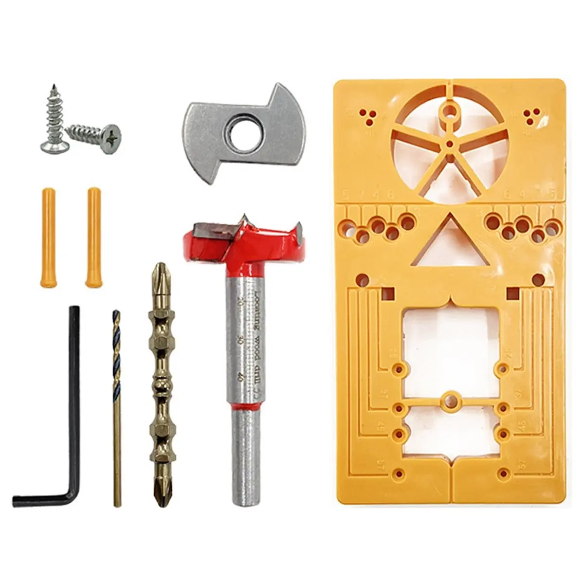 DT35BG Multifunctional Woodworking Tool Set - Hinge Hole Positioner, Screwdriver Bits, Door Cabinet Hole Opener Accessories