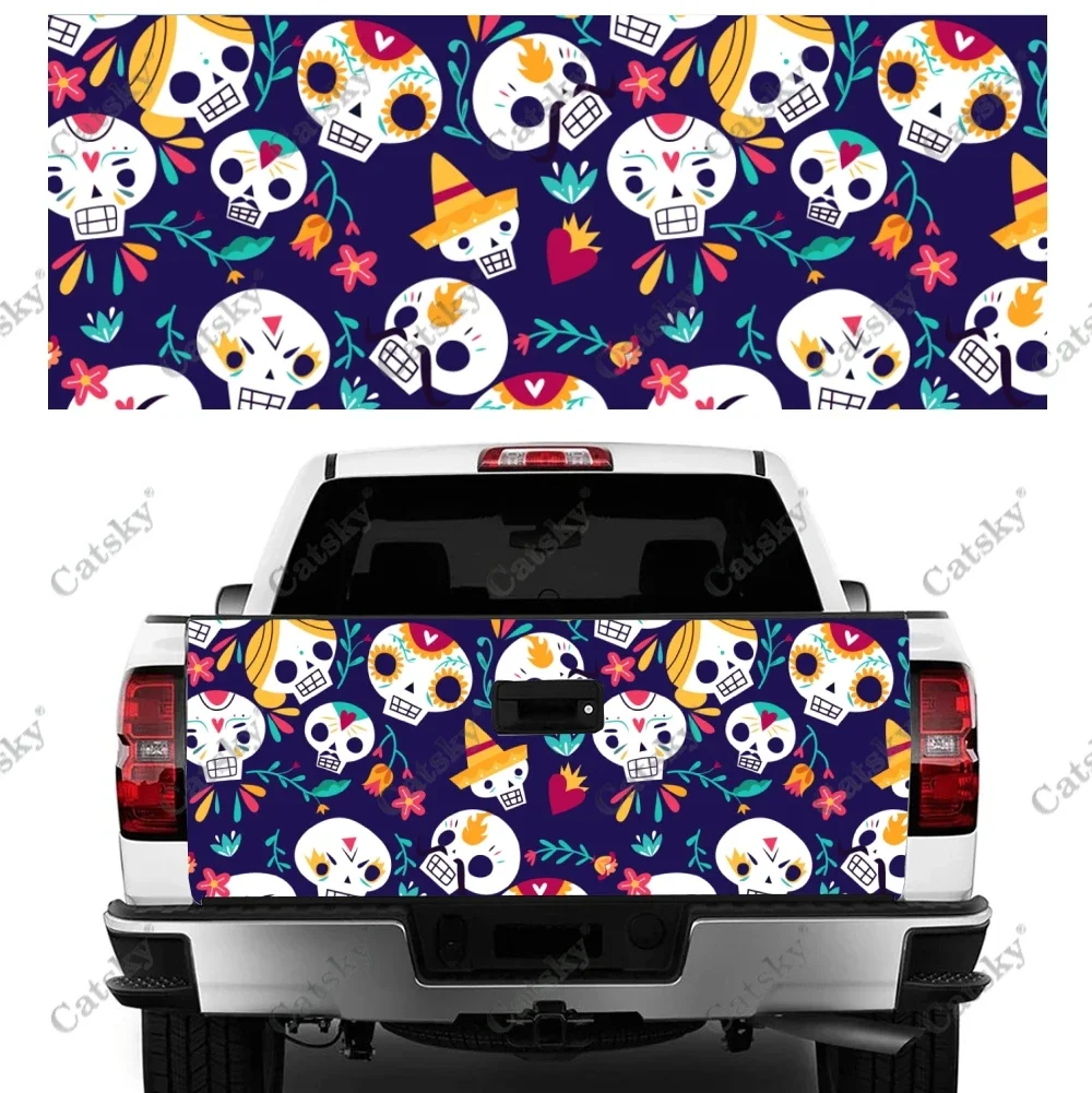 

Colorful Skull Pattern Truck Tailgate Wrap Professional Grade Material Universal Fit for Full Size Trucks Weatherproof