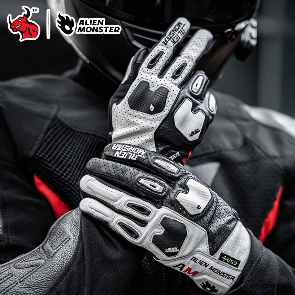 

Motorcycle Gloves for Men Off-Road Riding Summer Ventilated Full Finger Gloves in Durable Genuine Leather Mesh