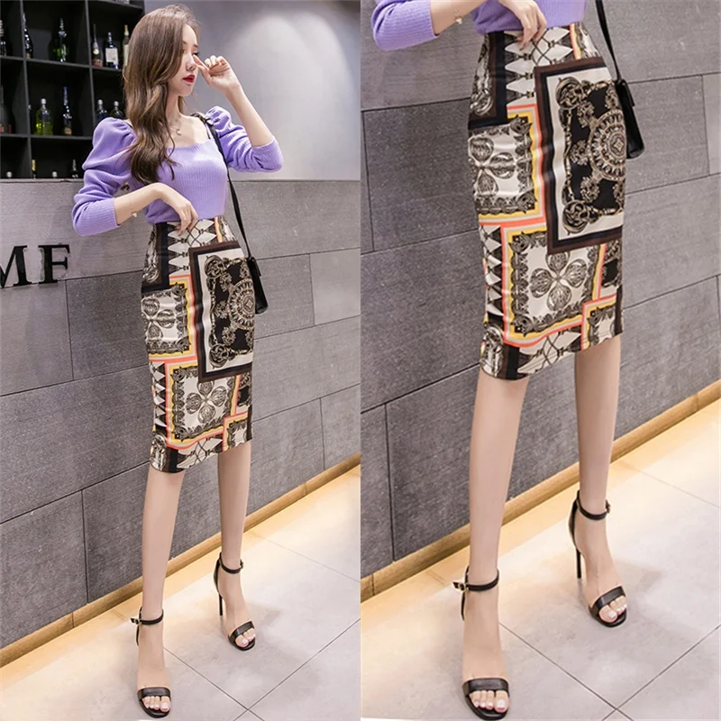 

Новая женская юбка макси с цветочным принтом, завышенной талией, облегающая, с абстрактным этническим узором, весна-осень, юбка-карандаш