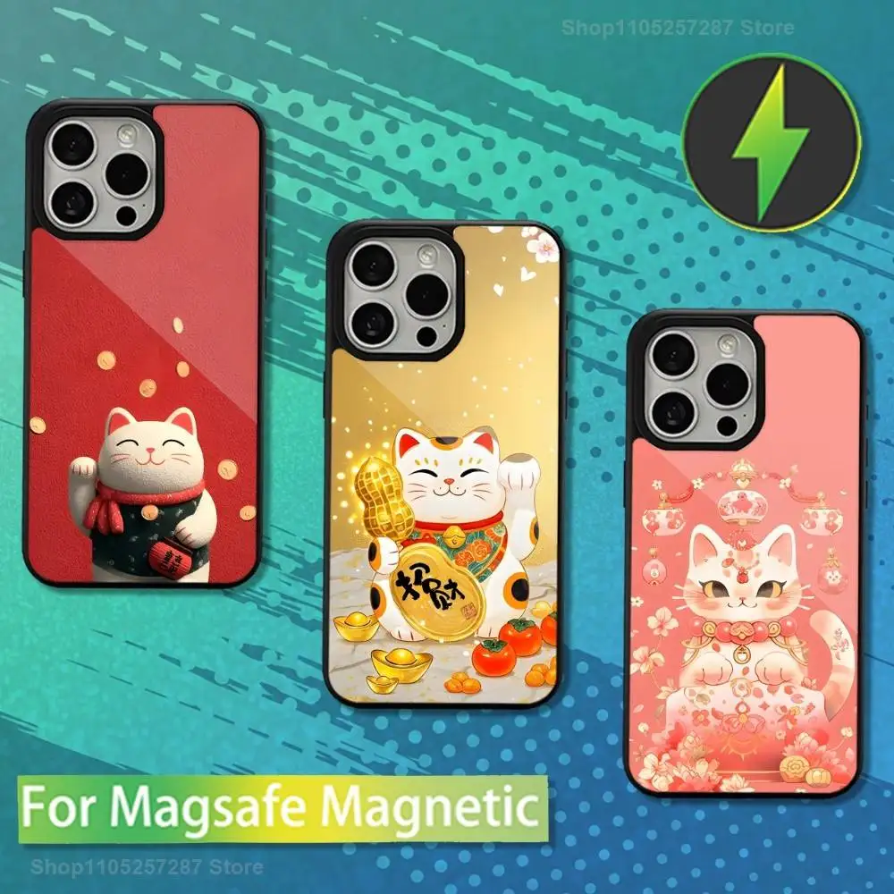 

Cute Cartoon Lucky Cat Phone For iPhone 17,12,11,16,15,13,14,Pro,Max,Plus,Mini, For Magsafe,Magnetic Wireless Charging Case