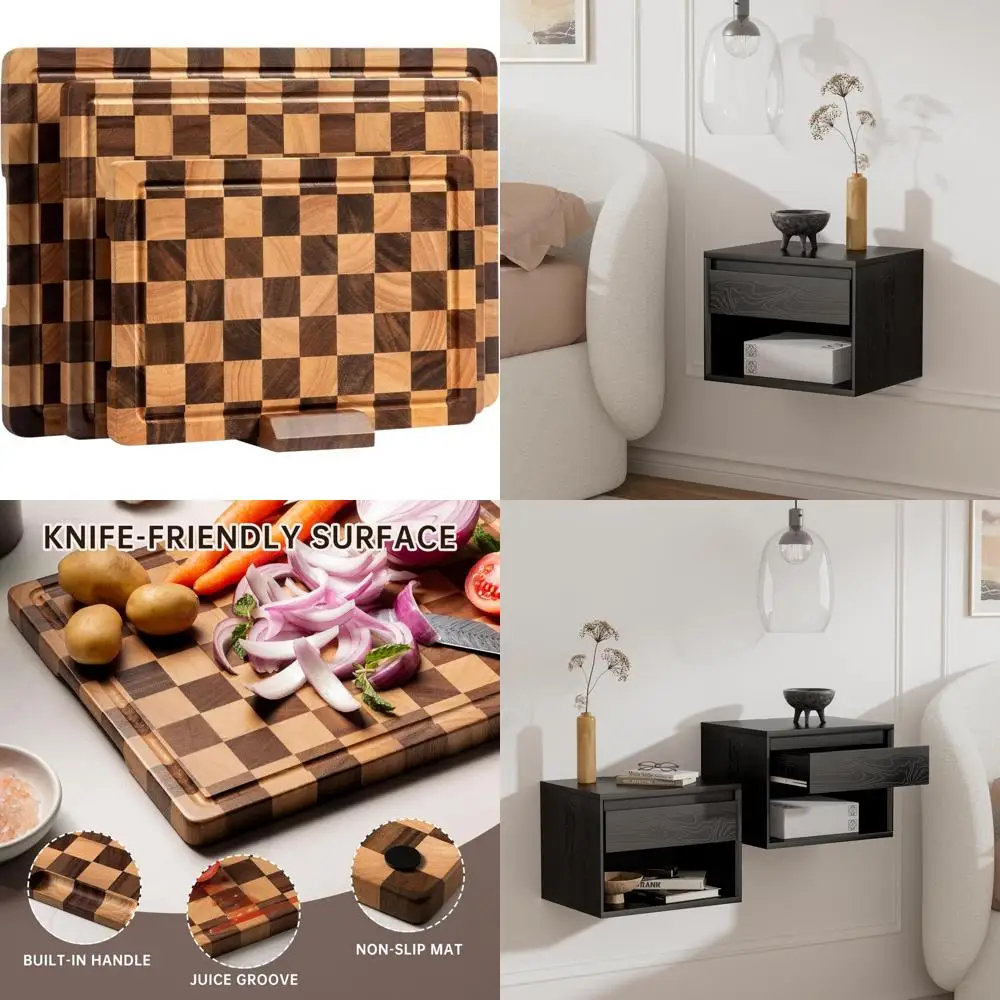 

Acacia Wood Cutting Board Set, 3 Piece Kitchen Chopping Boards with Juice Grooves and Handles, Ideal for Butchering and Food Pre