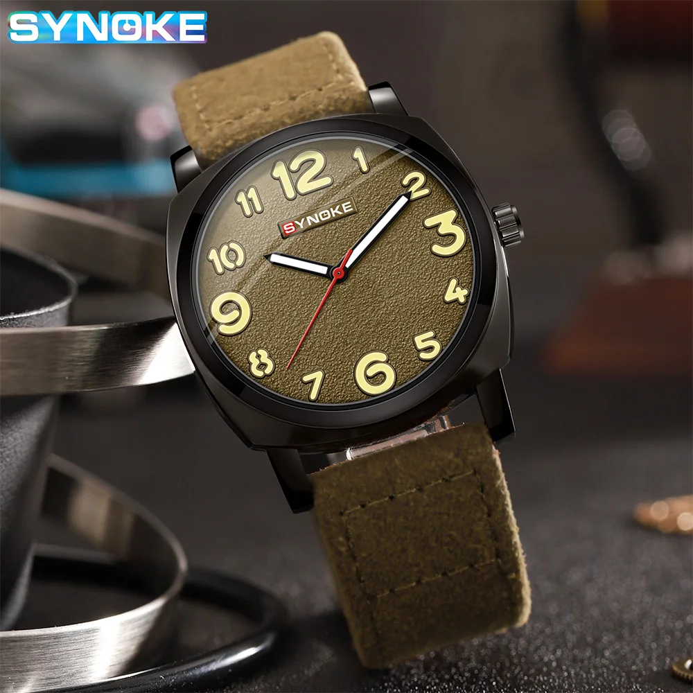 Men Outdoor Sports Quartz Large Screen Display  Digital Dial Plate For Men Fashion Belt Watch Retro Non Mechanical Watch SYNOKE