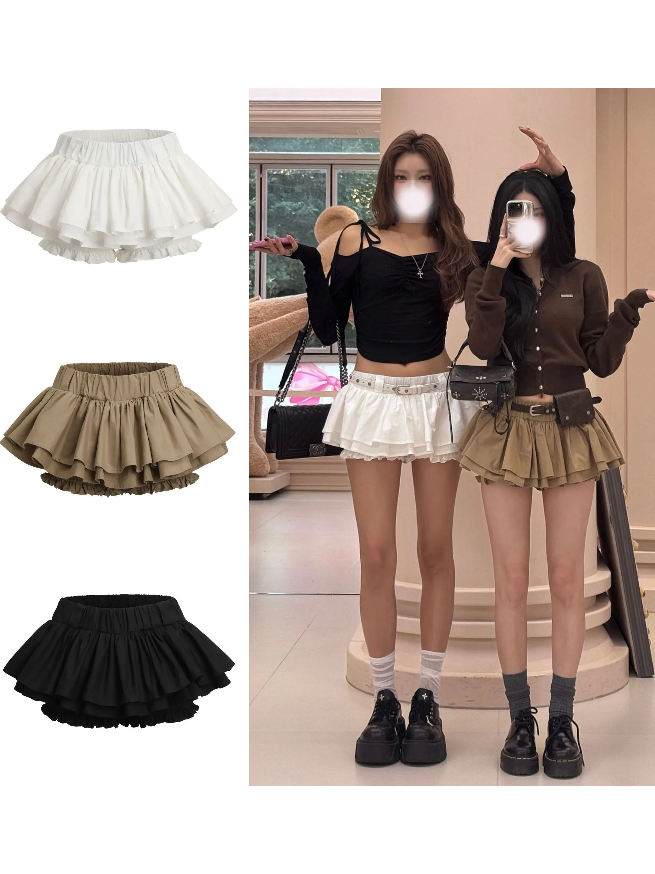 Slimming Short Ballet Style Pleated Skirt Casual Low Waist A-Line Loose Fit Polyester Fiber Skin-Friendly Breathable
