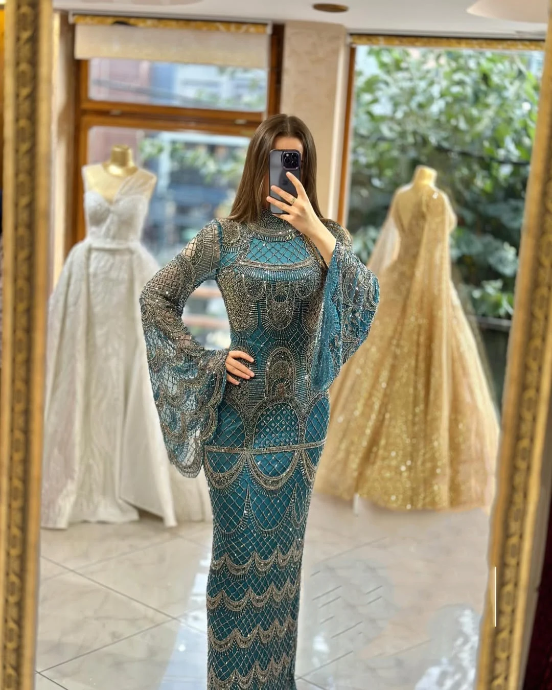 FATAPAESE Customized Islamic Prom Dress High-Neck Crystal Sequins Beaded Stones Luxury Fully Gown Mermaid Maxi Skirt Formal Ball