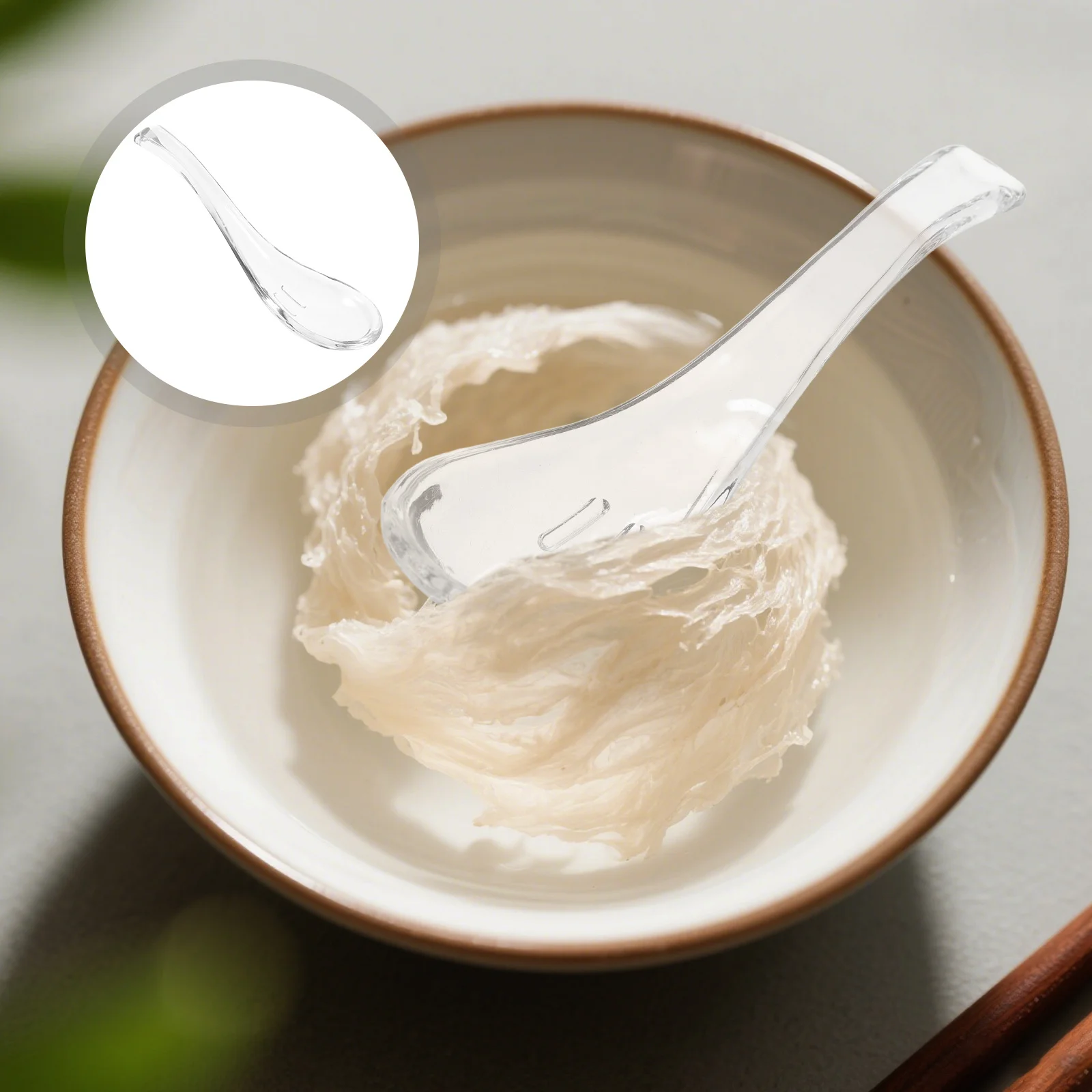 

2Pcs Clear Glass Spoon Set Heat Resistant Practical for Soup Dessert Breakfast Tablespoon Home Dining Glass Spoon