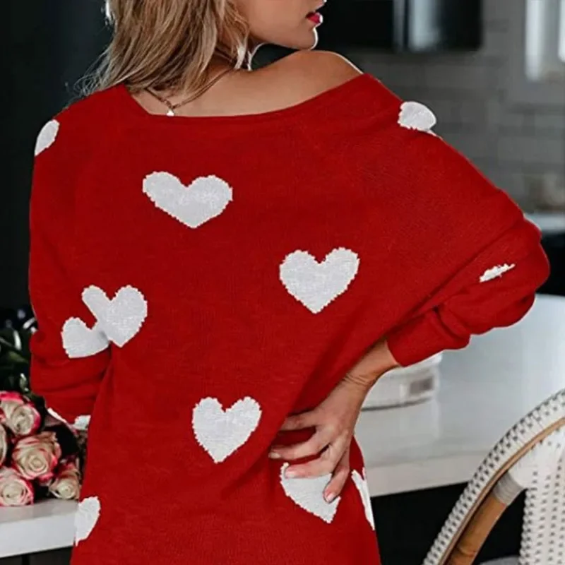 2024 New Loose Top Love Valentine's Day V-neck Knitwear European and American Pullover Sweater for Women SFC6-3
