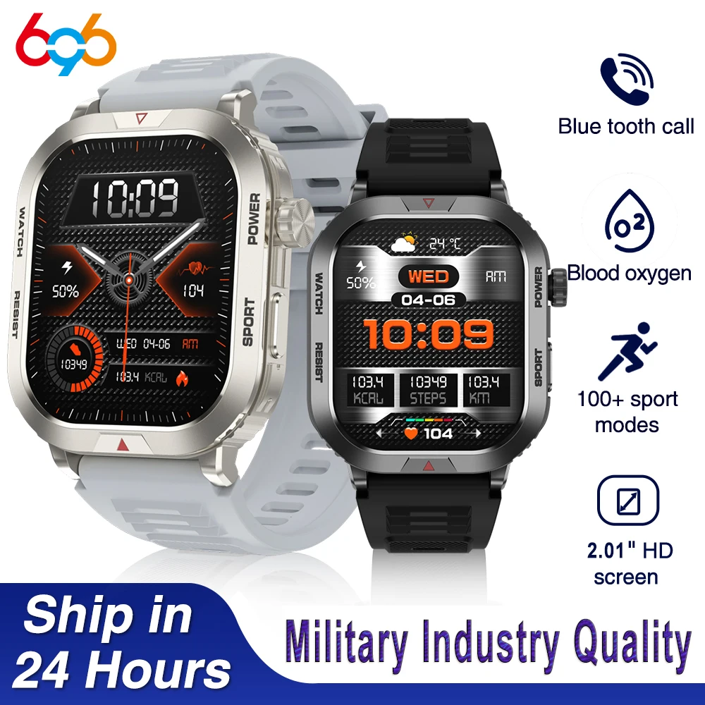 

2.01' Outdoor Military Waterproof Smart Watches Men 300mAh Battery Heart Rate Sports Fitness Watches Blue tooth Call Smartwatch