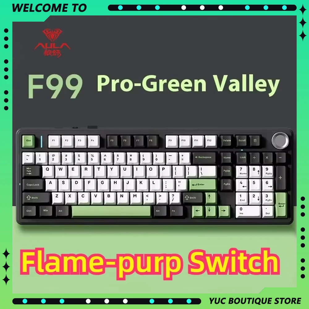 AULA F99 Pro Flame-Purp Switch V2 E-sport Mechanical Keyboards Wireless Bluetooth RGB Hot Swappable 3-Mode Keyboard 98 Keys