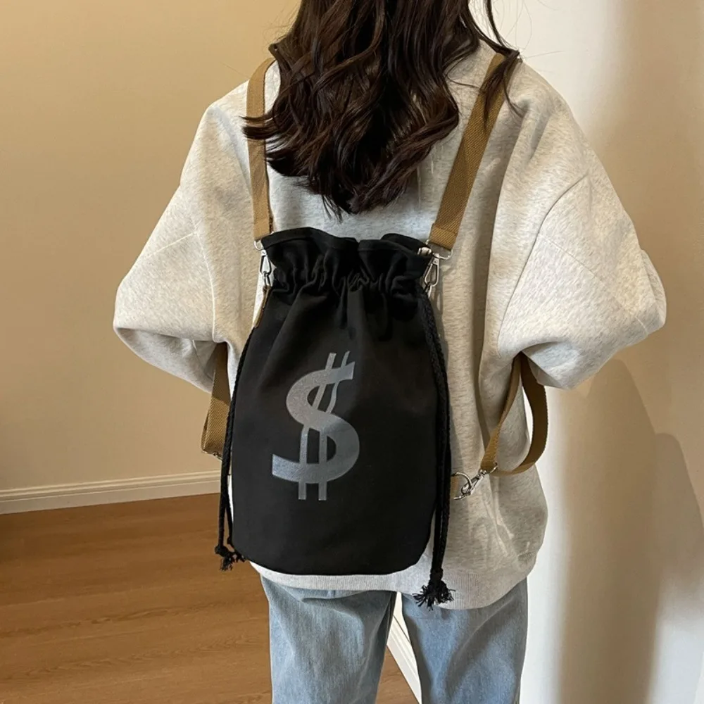 Canvas Print Drawstring Bucket Bag with Drawstring Large Capacity Schoolbag Bag The Fabric Is Soft and Comfortable Washable